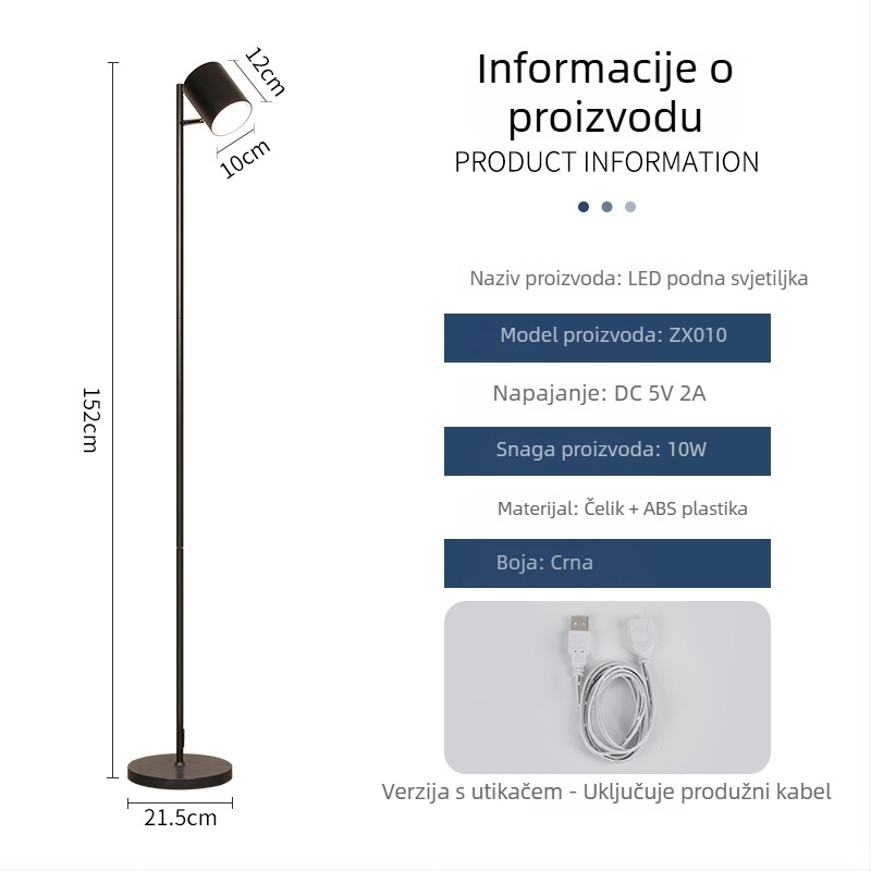 LED podna lampa s dodirnim prekidačem, moderan minimalistički dizajn, ZX011, 40 SMD2835 LED, pokriće 5–10 m²
