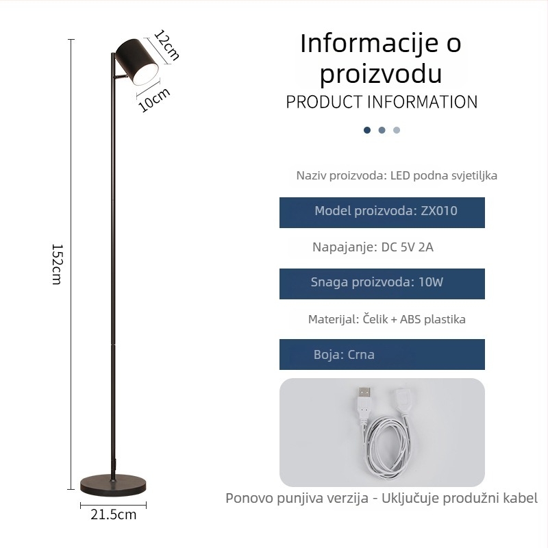 LED podna lampa s dodirnim prekidačem, moderan minimalistički dizajn, ZX011, 40 SMD2835 LED, pokriće 5–10 m²