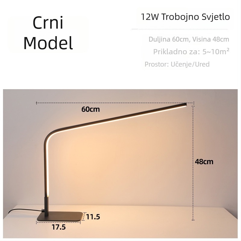 LED stolna lampica za čitanje i učenje — zaštita očiju, CRI ≥95, metalni abažur, 220V napajanje, prekidač na gumb