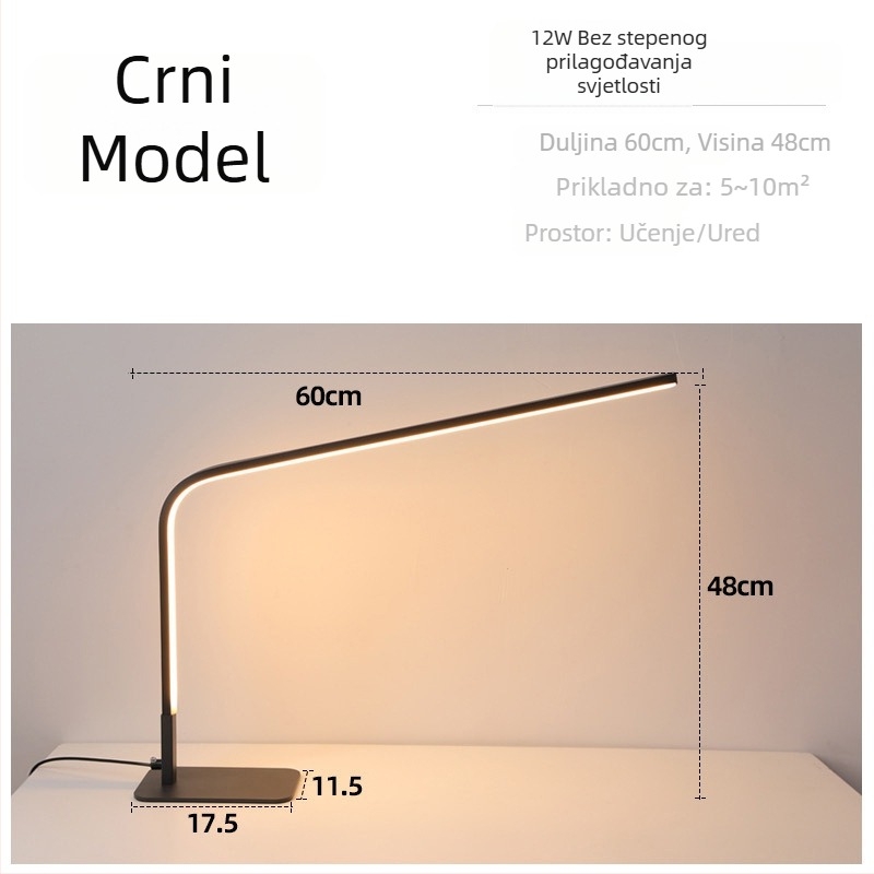 LED stolna lampica za čitanje i učenje — zaštita očiju, CRI ≥95, metalni abažur, 220V napajanje, prekidač na gumb