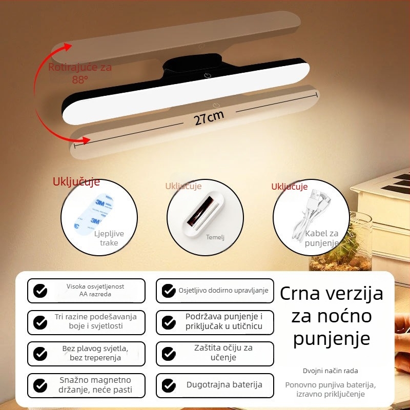 Inteligentna stolna lampa s magnetskim brzom punjenjem, glatko podešavanje temperature boje, dodirni prekidač, USB napajanje, zaštita očiju za učenje