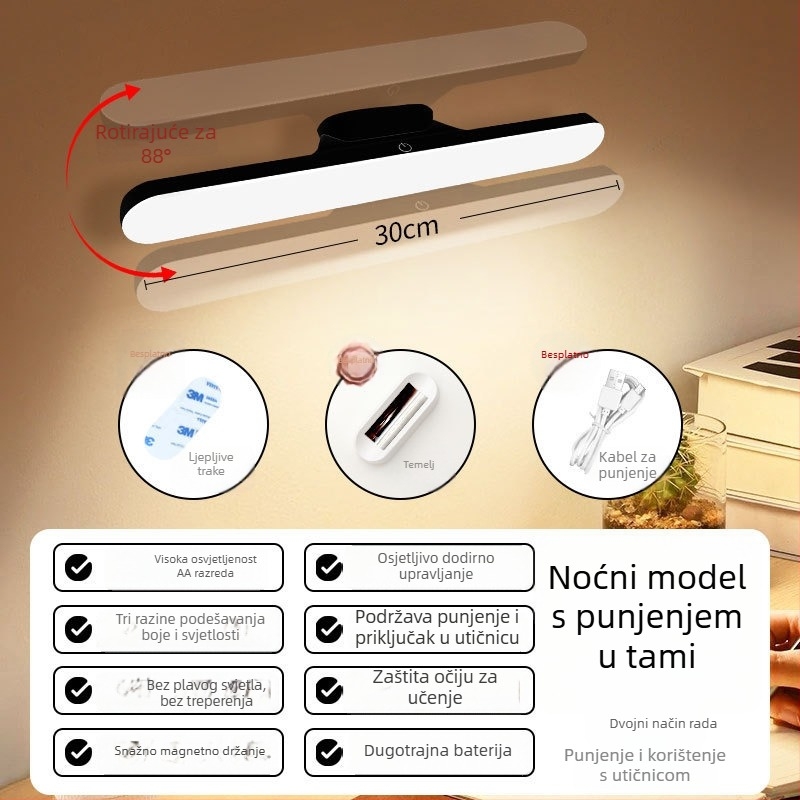 Inteligentna stolna lampa s magnetskim brzom punjenjem, glatko podešavanje temperature boje, dodirni prekidač, USB napajanje, zaštita očiju za učenje