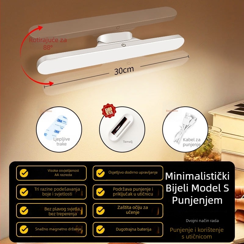 Inteligentna stolna lampa s magnetskim brzom punjenjem, glatko podešavanje temperature boje, dodirni prekidač, USB napajanje, zaštita očiju za učenje