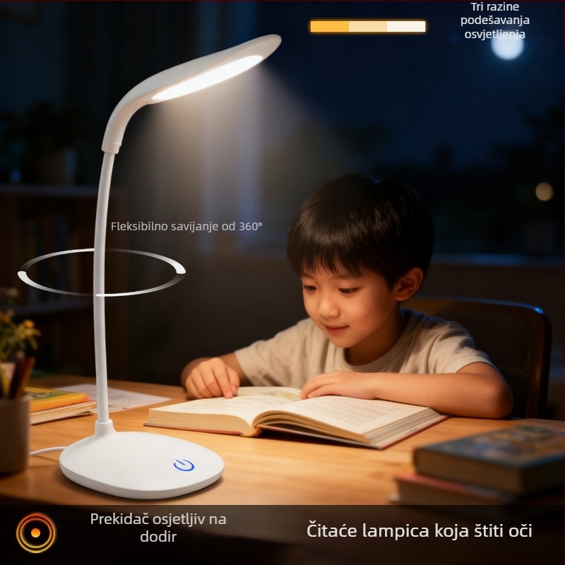 LED stolna lampica s zaštitom vida – punjiva noćna svjetiljka, dodirno upravljanje, 5W, CRI≥90, plastično sjenilo