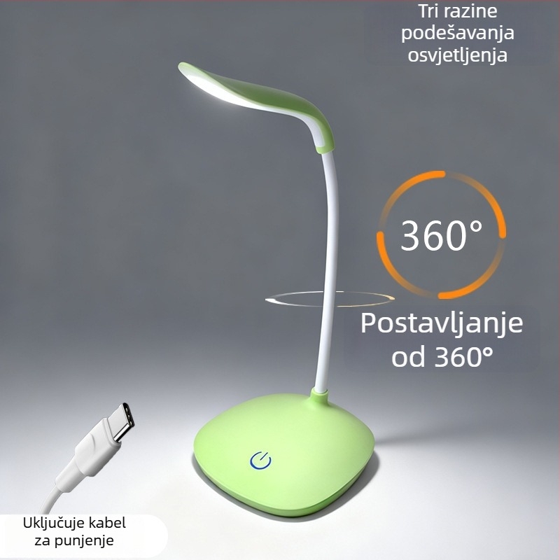 LED stolna lampica s zaštitom vida – punjiva noćna svjetiljka, dodirno upravljanje, 5W, CRI≥90, plastično sjenilo