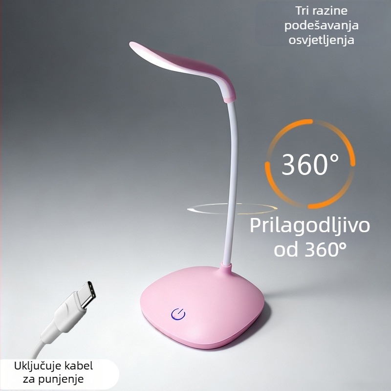LED stolna lampica s zaštitom vida – punjiva noćna svjetiljka, dodirno upravljanje, 5W, CRI≥90, plastično sjenilo