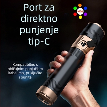 Vanjska kamping LED svjetiljka velike snage 70W, baterija 9000mAh, domet preko 500 m, Power Bank funkcija, optički zum