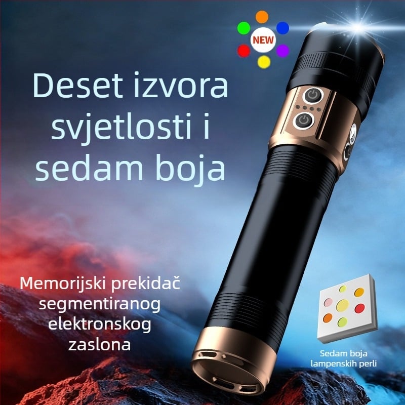 Vanjska kamping LED svjetiljka velike snage 70W, baterija 9000mAh, domet preko 500 m, Power Bank funkcija, optički zum