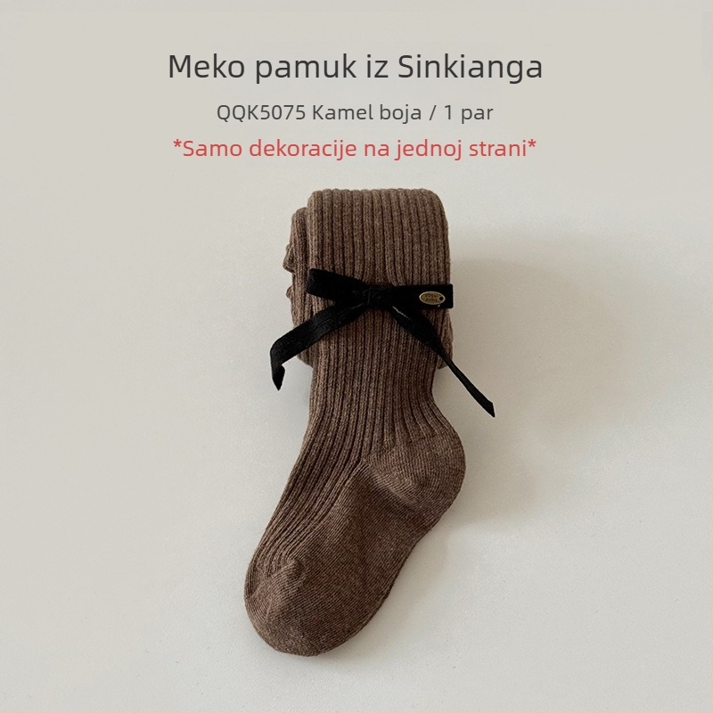 Baletni stil dječje pantyhose s mašnicom, jednobojne, 80% pamuk, srednja duljina, prozračne, jesen-zima 2025