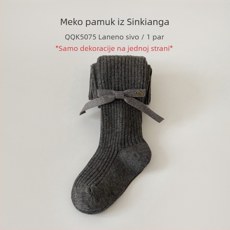 Baletni stil dječje pantyhose s mašnicom, jednobojne, 80% pamuk, srednja duljina, prozračne, jesen-zima 2025
