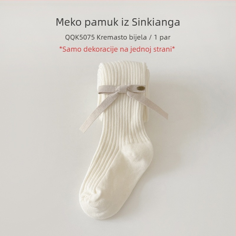 Baletni stil dječje pantyhose s mašnicom, jednobojne, 80% pamuk, srednja duljina, prozračne, jesen-zima 2025