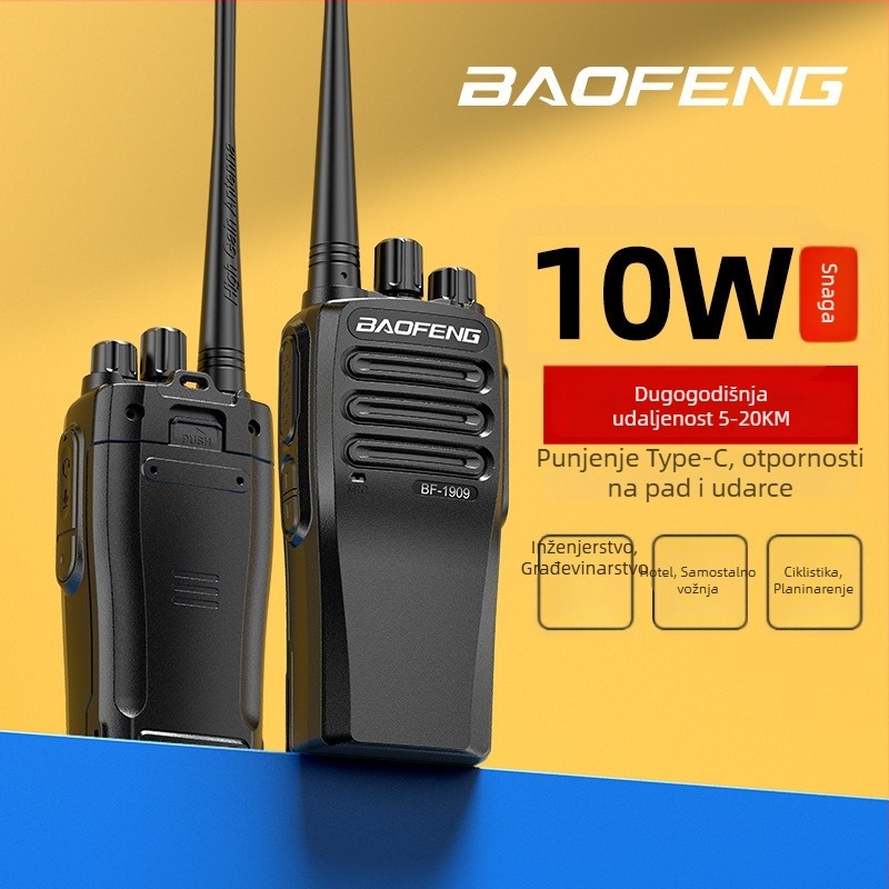 Baofeng BF-1909 prijenosna ručna radio postaja, 400-470 MHz, izlazna snaga 10 W, 16 kanala, domet 5-10 km, baterija 2800 mAh