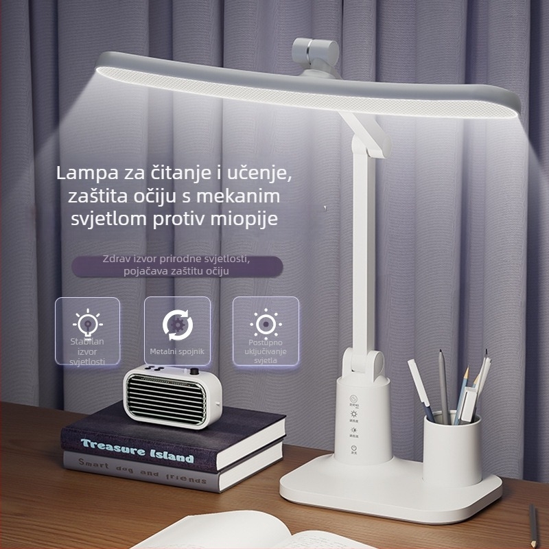 Arc LED stolna lampa za učenje s zaštitom očiju, s ugrađenom baterijom, dodirnim prekidačem i vremenskim programom za noćno čitanje