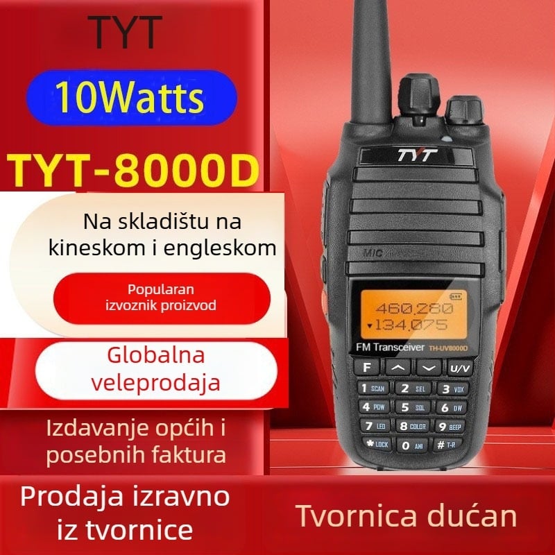 Walkie-Talkie TYT UV8000D | Dual-band, Ručno za vanjsku upotrebu, Visoka snaga, 258 kanala, 3600mAh baterija