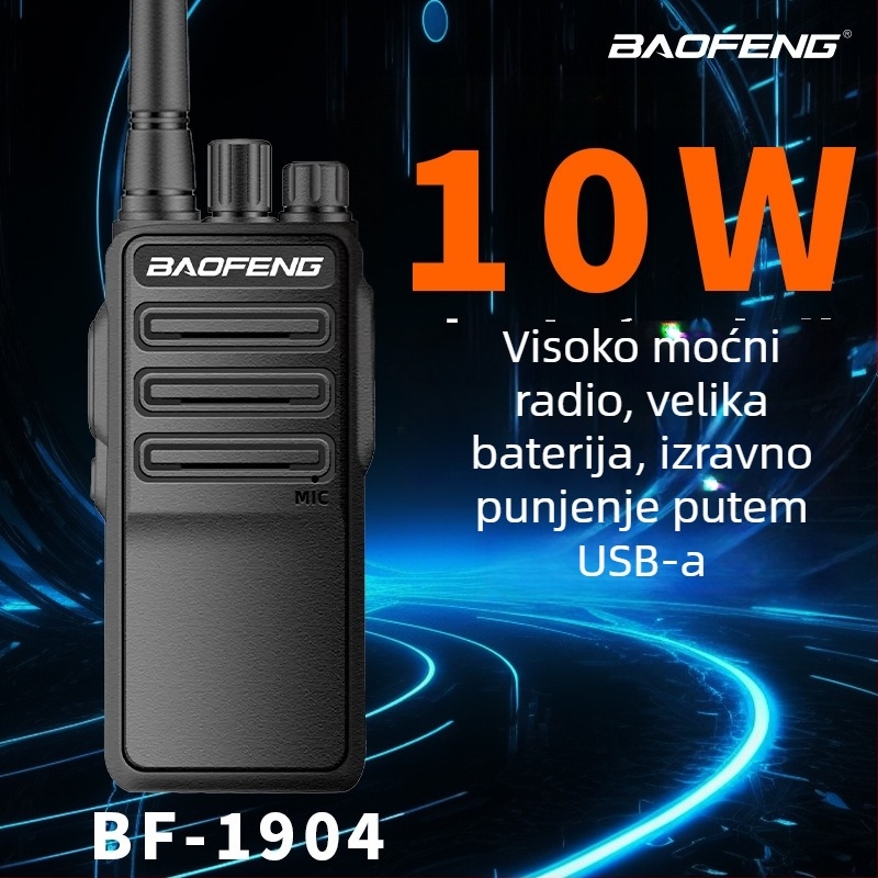 Baofeng BF1904 civilni ručni radio s dugim dometom, 400-470MHz, 10W, 16 kanala, baterija 2500mAh, domet 10-50km