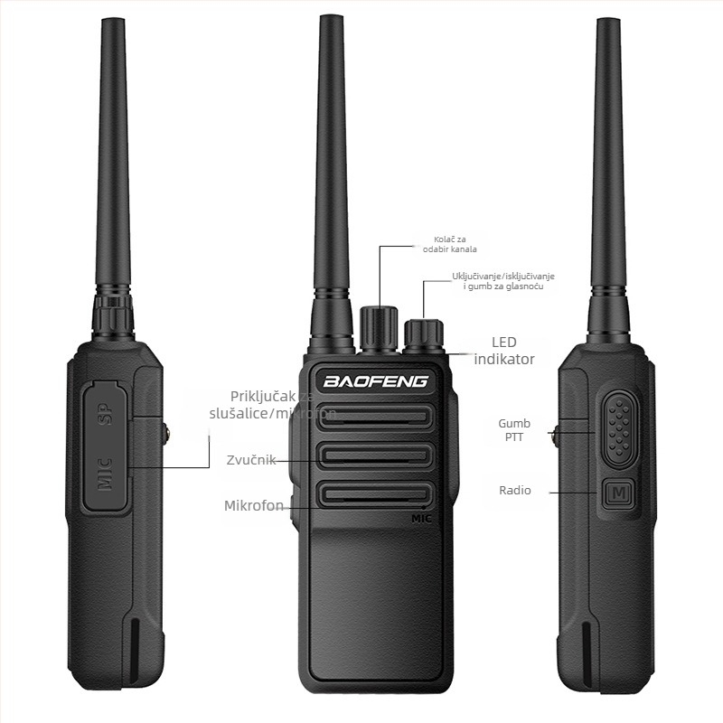Baofeng BF1904 civilni ručni radio s dugim dometom, 400-470MHz, 10W, 16 kanala, baterija 2500mAh, domet 10-50km