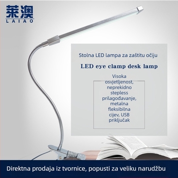 USB-klips LED stolna svjetiljka s zaštitom vida, 10 razina podešavanja jačine svjetla i podešavanje temperature boje