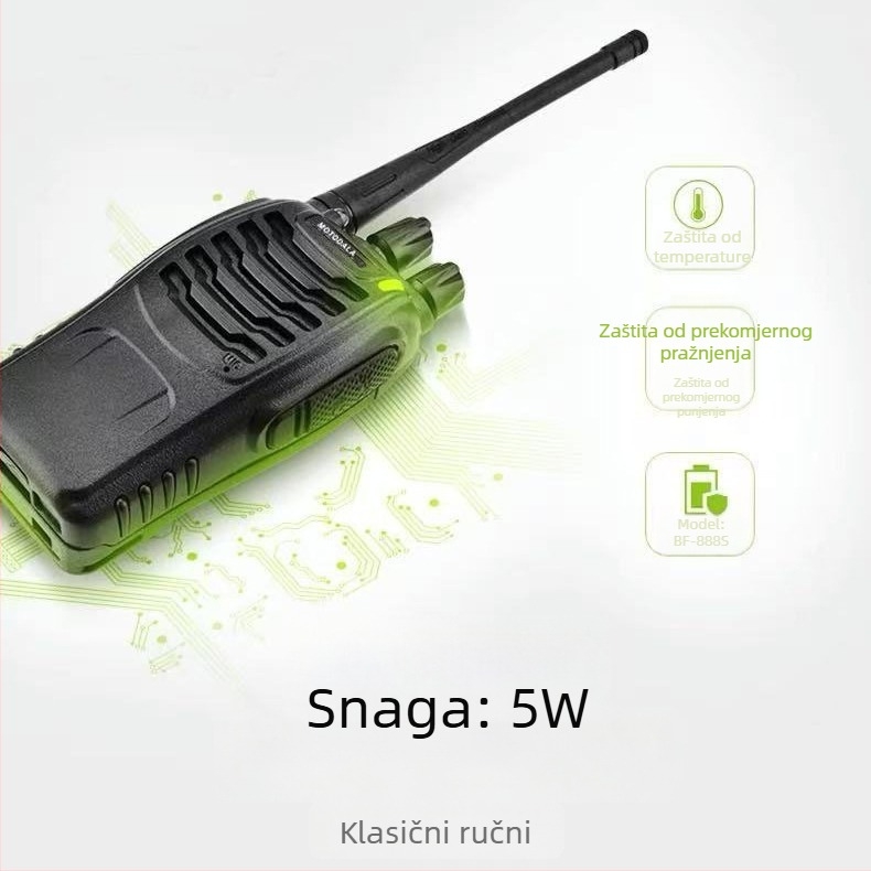 888S ručna radiostanica, otporna na udarce, bez zaslona, bežični (5W RF izlaz; domet 1,5–3 km; Li‑ion baterija 1500 mAh)