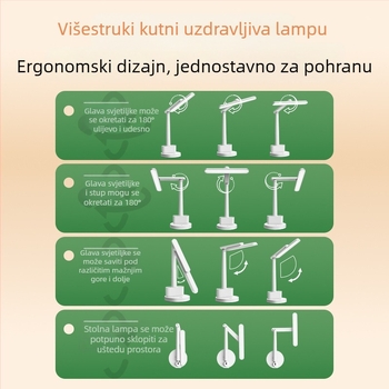 Stolna LED lampa za zaštitu očiju, USB napajanje, tri temperature svjetla 3000K/4000K/6500K, dodirni prekidač, ABS sjenilo