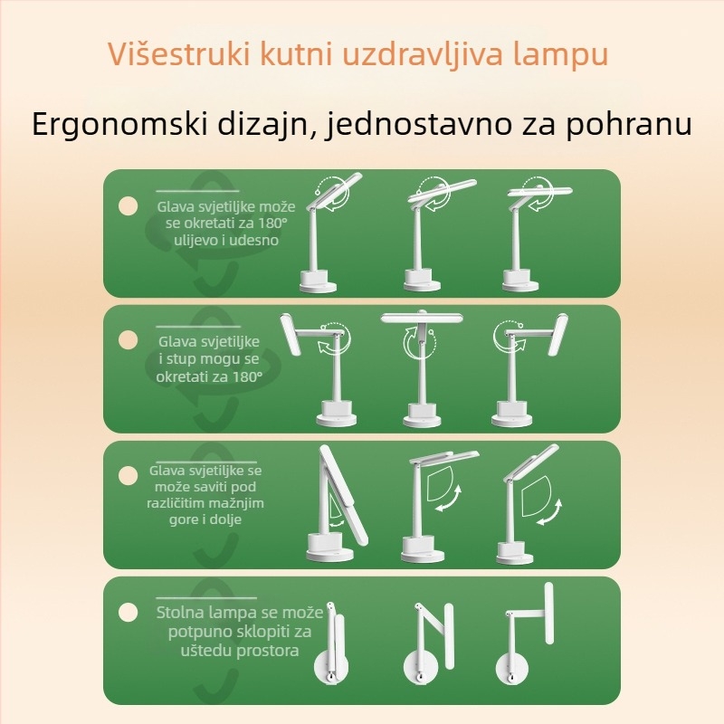 Stolna LED lampa za zaštitu očiju, USB napajanje, tri temperature svjetla 3000K/4000K/6500K, dodirni prekidač, ABS sjenilo