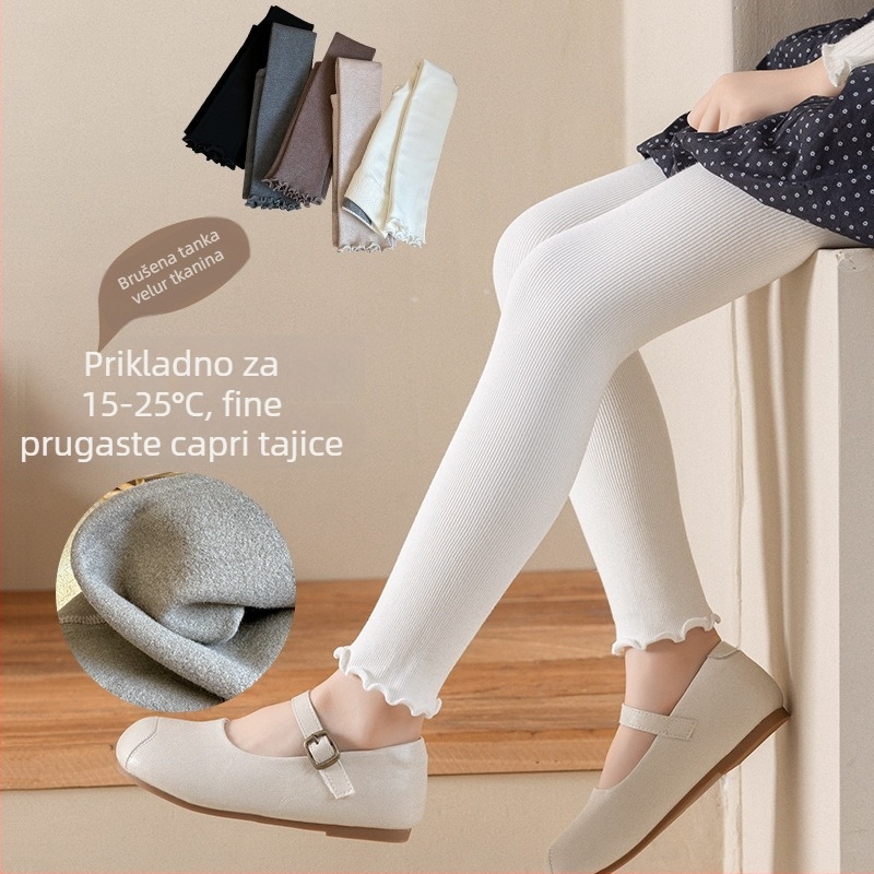 Dječje pamučne tajice s volanim rubom, srednji pojas, dužina 9/10, za djecu 3–8 godina