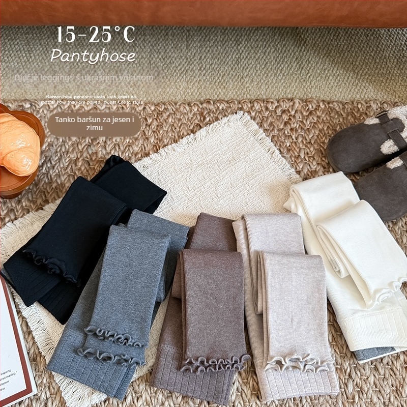 Dječje pamučne tajice s volanim rubom, srednji pojas, dužina 9/10, za djecu 3–8 godina