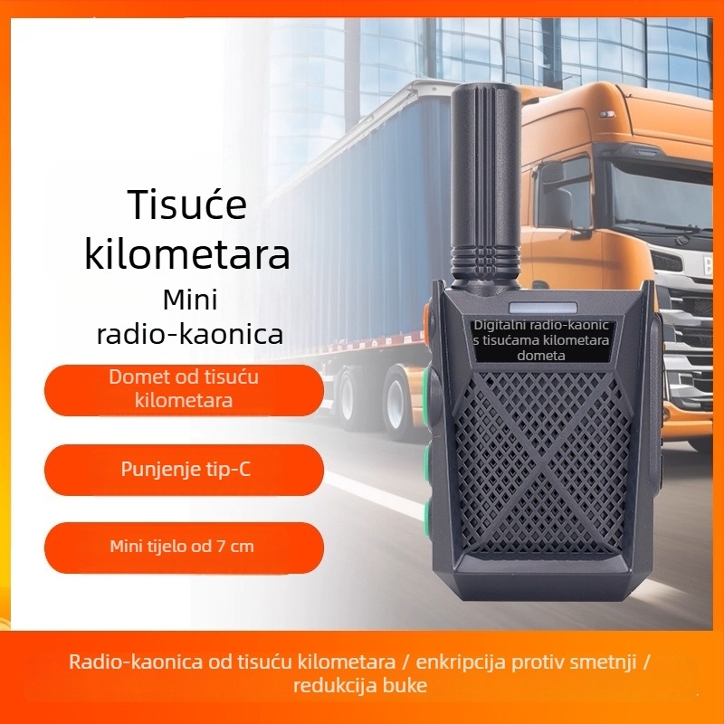 Digitalni ručni radio s dometom 5-10 km, Li-ion baterija 2000 mAh, 5G povezanost, otporan na prašinu.