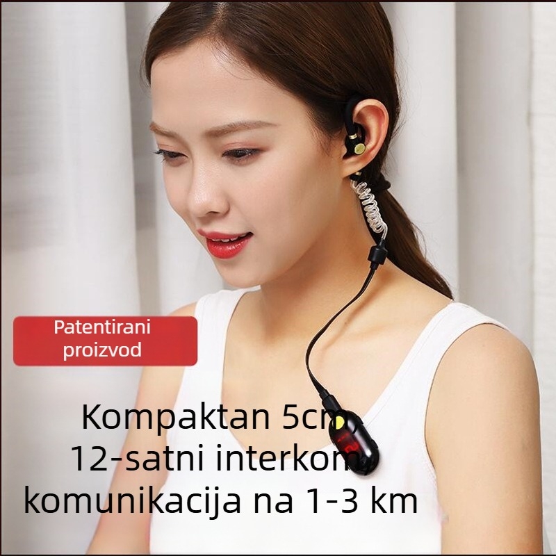 Henrida radijska postaja s ušnim držačem, prašini otporna, litijska baterija, teoretski domet 1,5–3 km