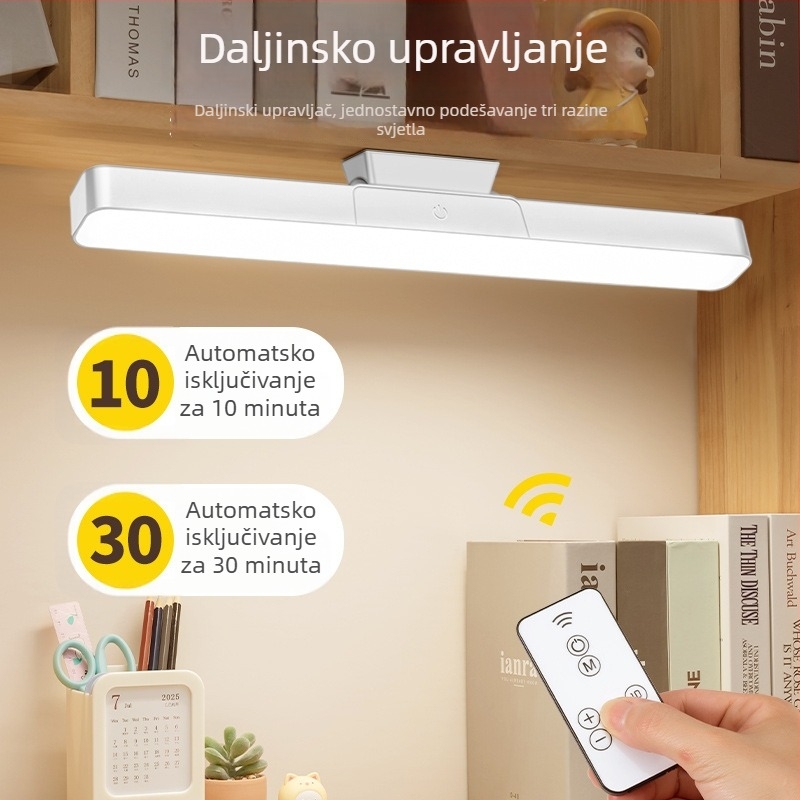 LED stolna lampa s magnetskim zakačivanjem, dodirni upravljač, ugrađena litijska baterija, osvjetljenje za učenje, CRI ≥90, 1–10W, plastično sjenilo