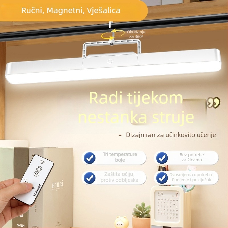 LED stolna lampa s magnetskim zakačivanjem, dodirni upravljač, ugrađena litijska baterija, osvjetljenje za učenje, CRI ≥90, 1–10W, plastično sjenilo
