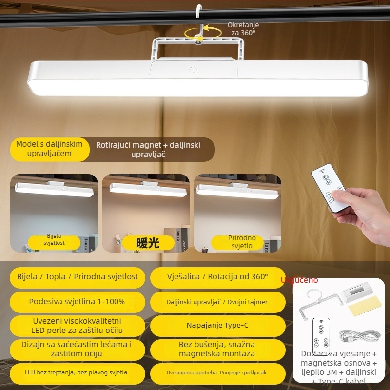 LED stolna lampa s magnetskim zakačivanjem, dodirni upravljač, ugrađena litijska baterija, osvjetljenje za učenje, CRI ≥90, 1–10W, plastično sjenilo