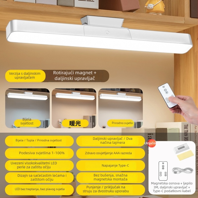 LED stolna lampa s magnetskim zakačivanjem, dodirni upravljač, ugrađena litijska baterija, osvjetljenje za učenje, CRI ≥90, 1–10W, plastično sjenilo