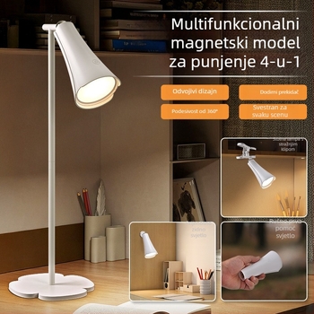 LED lampica za zaštitu očiju 3-u-1 s magnetskim klipom, punjiva, dodirni upravljač, stolna lampica za učenje, 5W, CRI≥95