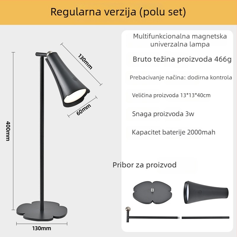 LED lampica za zaštitu očiju 3-u-1 s magnetskim klipom, punjiva, dodirni upravljač, stolna lampica za učenje, 5W, CRI≥95