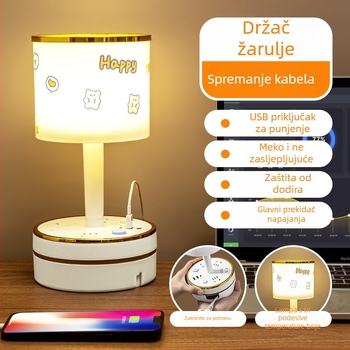 Luksuzna stolna lampa sa utičnicom i USB brzim punjenjem, nježno noćno svjetlo za spavaću sobu