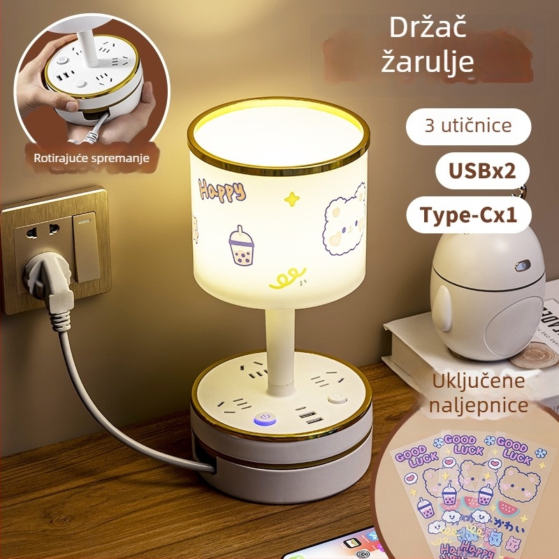 Luksuzna stolna lampa sa utičnicom i USB brzim punjenjem, nježno noćno svjetlo za spavaću sobu