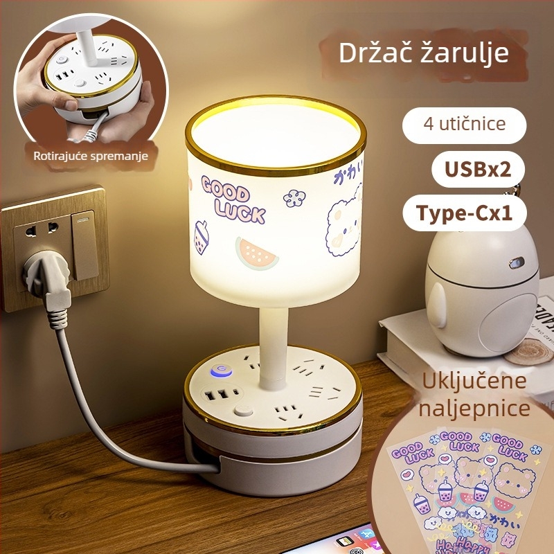 Luksuzna stolna lampa sa utičnicom i USB brzim punjenjem, nježno noćno svjetlo za spavaću sobu
