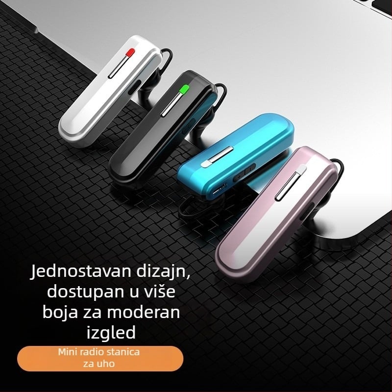 Mini bežični interkom s ušnim kilpama za restorane, 400–480 MHz, 1,5 W, 16 kanala, domet do 3 km, Li-ion baterija 3,7 V