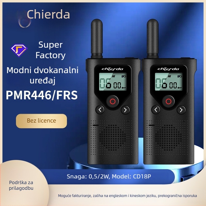 Childa CD18P prijenosni walkie-talkie, PMR446/FRS, 0,5/2 W, 8/22 kanala, domet 1,5–3 km, litijeva baterija