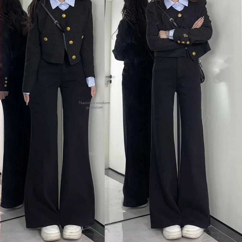 Traperice visokog struka, mikroelastične, blago proširene, denim materijala, zimski model 2024