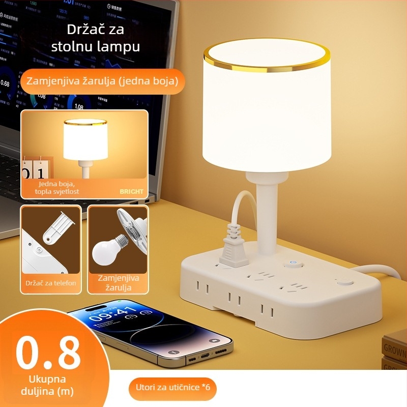 KBKA Višenamjenska stolna lampa: sjenilo od platna; utičnica za napajanje; noćno svjetlo; svjetlo za učenje; napon ≤36V