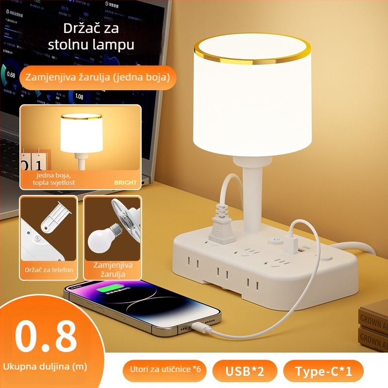 KBKA Višenamjenska stolna lampa: sjenilo od platna; utičnica za napajanje; noćno svjetlo; svjetlo za učenje; napon ≤36V