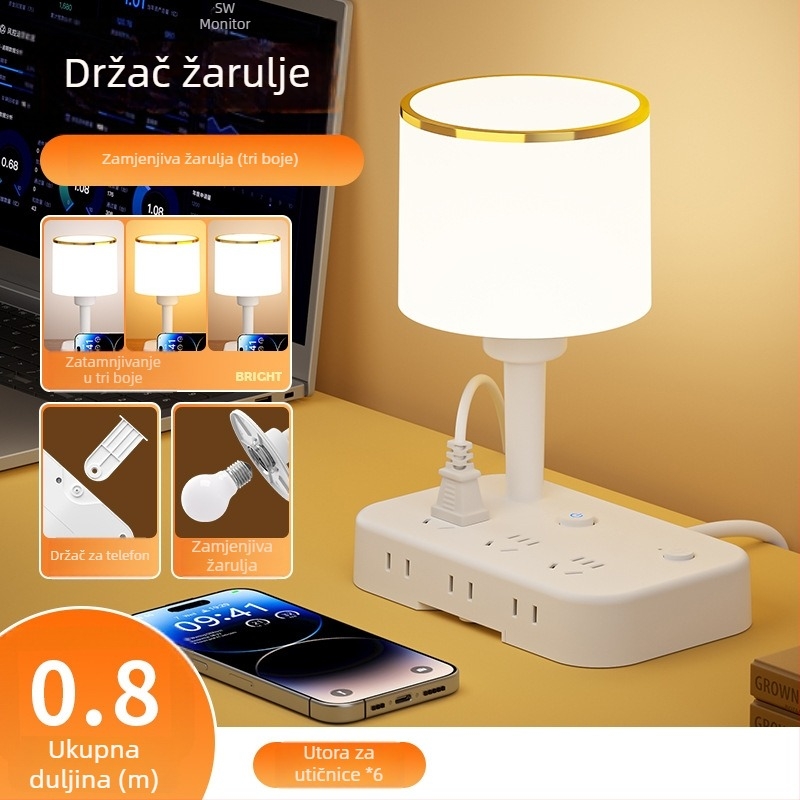 KBKA Višenamjenska stolna lampa: sjenilo od platna; utičnica za napajanje; noćno svjetlo; svjetlo za učenje; napon ≤36V
