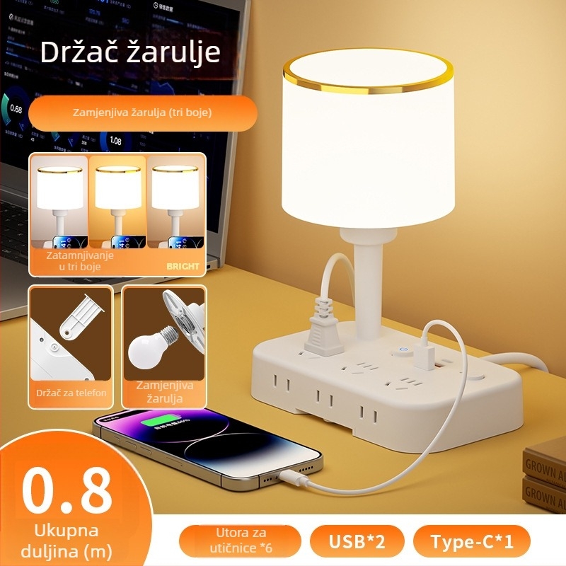 KBKA Višenamjenska stolna lampa: sjenilo od platna; utičnica za napajanje; noćno svjetlo; svjetlo za učenje; napon ≤36V