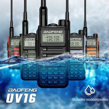 Baofeng BF-UV16 PLUS dvoband vodootporna ručna radio, 128 kanala, izlazna snaga 5W/10W, baterija 8000mAh