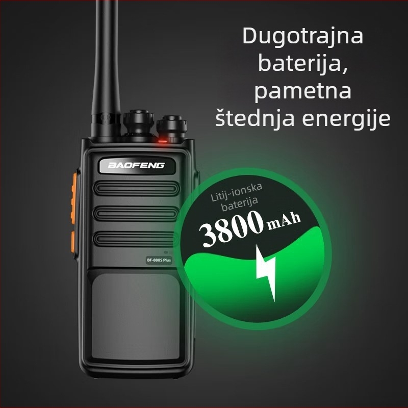 Baofeng BF-888S Plus prijenosni radio-komunikator – analogni interkom, 16 kanala, 403–470 MHz, 5W, domet 3–5 km, Li-ion baterija 3800 mAh