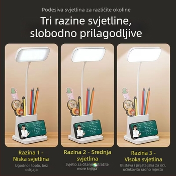 Stolna lampa za učenje s zaštitom vida, dodirni prekidač, ugrađena Li-ion baterija, CRI ≥ 90, rasvjeta klase A