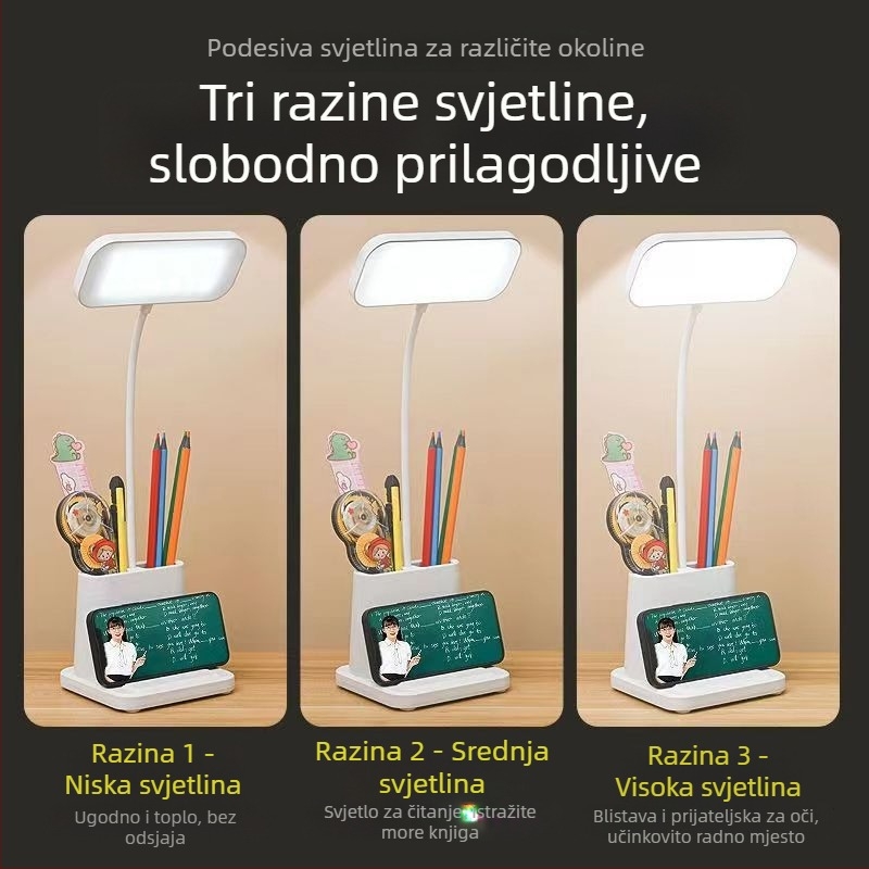 Stolna lampa za učenje s zaštitom vida, dodirni prekidač, ugrađena Li-ion baterija, CRI ≥ 90, rasvjeta klase A