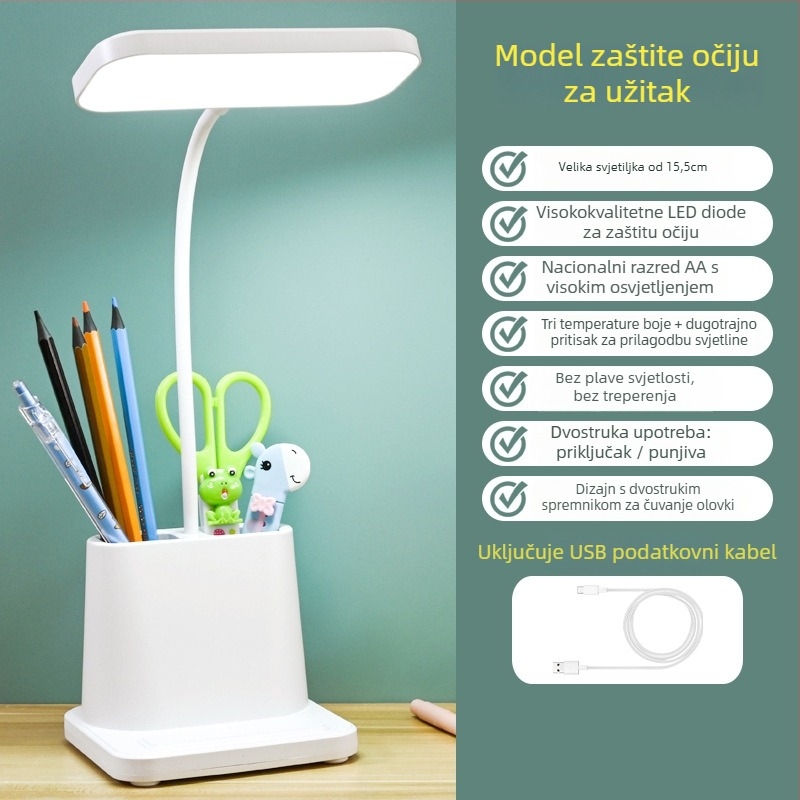 Stolna lampa za učenje s zaštitom vida, dodirni prekidač, ugrađena Li-ion baterija, CRI ≥ 90, rasvjeta klase A