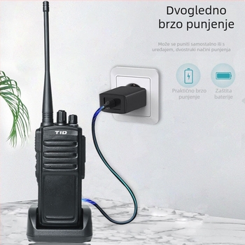 TID profesionalni ručni transceiver – dvopasno 132–170 / 400–470 MHz, 5W, 16 kanala, 7.4V Li-Ion baterija, domet 5–8 km